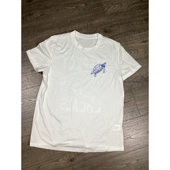 White "Respect The Locals" Turtle Print unisex T-Shirt Size M Casual Beach New - Picture 1 of 7